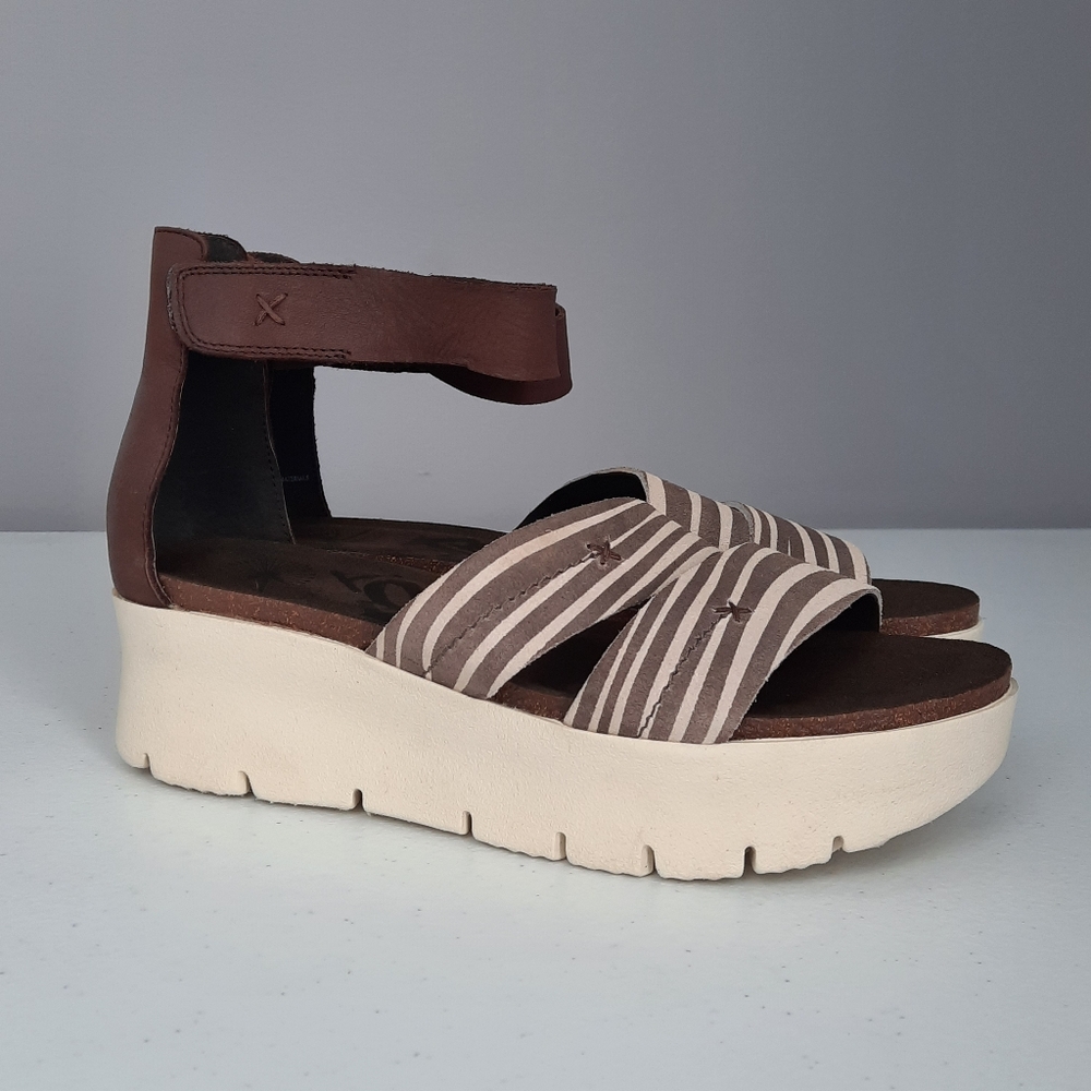OTBT Montauk Ivory and Brown Leather Platform Sandals size 8